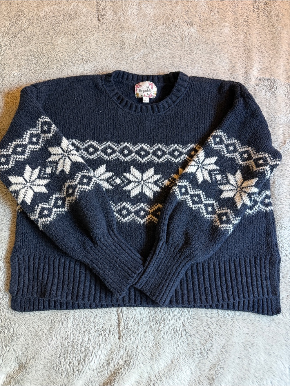 Pink Republic Navy and White Fair Isle Crew Sweater